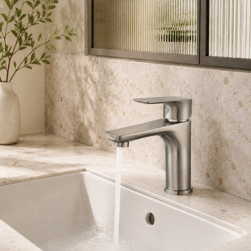Single Handle Hot and Cold Basin Mixer Faucet, running water