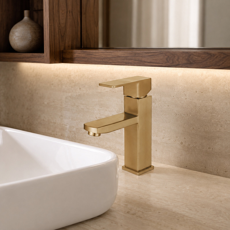 Single Handle Hot and Cold Basin Mixer Faucet in Brushed Gold