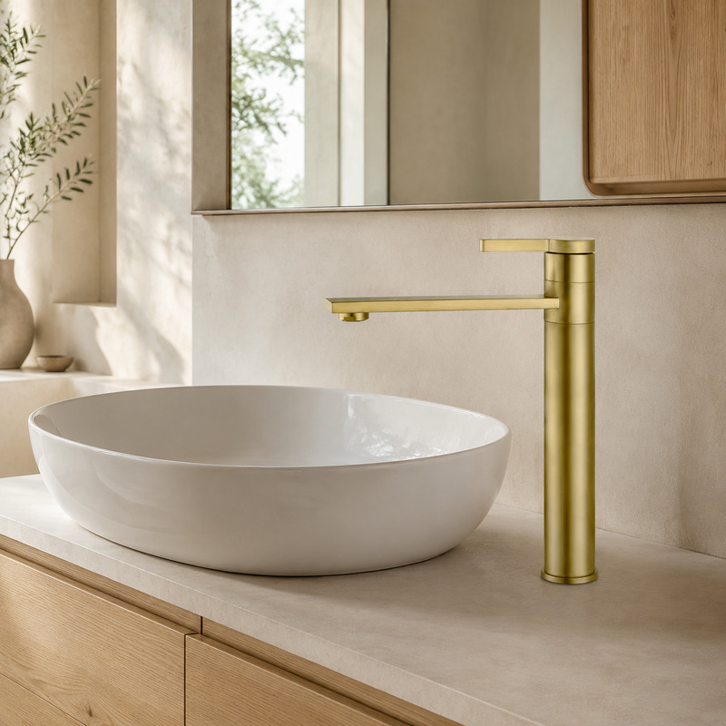 Single Handle Hot and Cold Basin Mixer Faucet in Brushed Gold