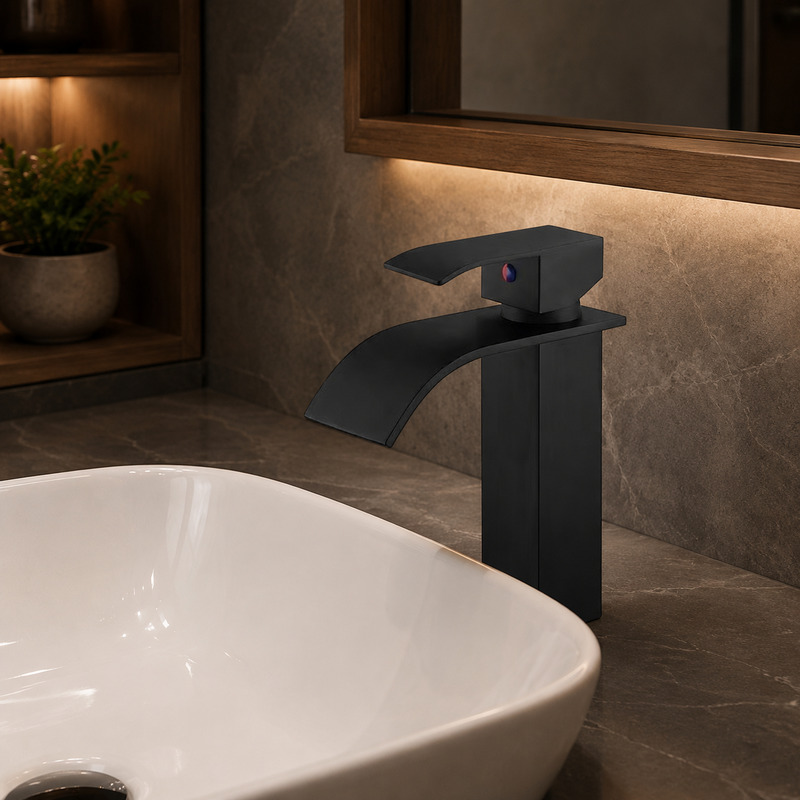 Single Handle Hot and Cold Basin Mixer Faucet in Matte Black