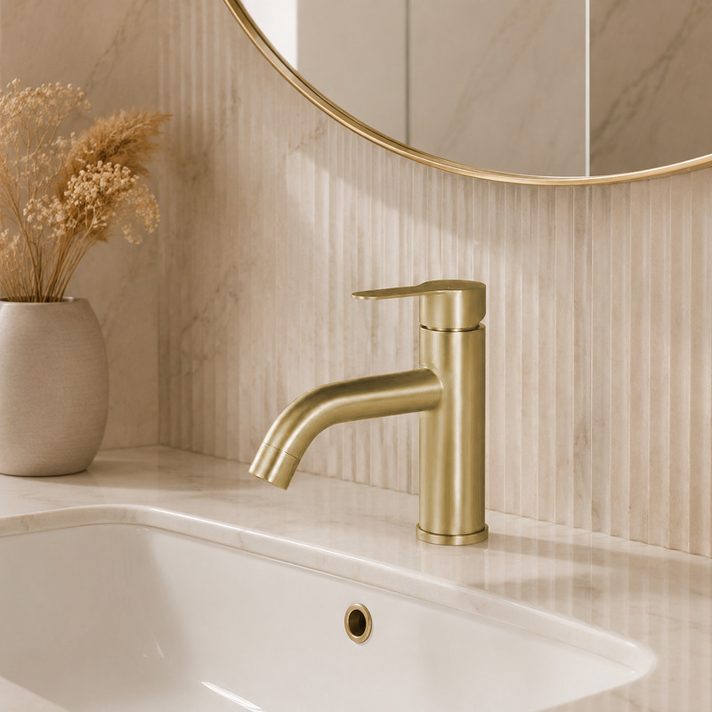 Single Handle Hot and Cold Basin Mixer Faucet in Brushed Gold