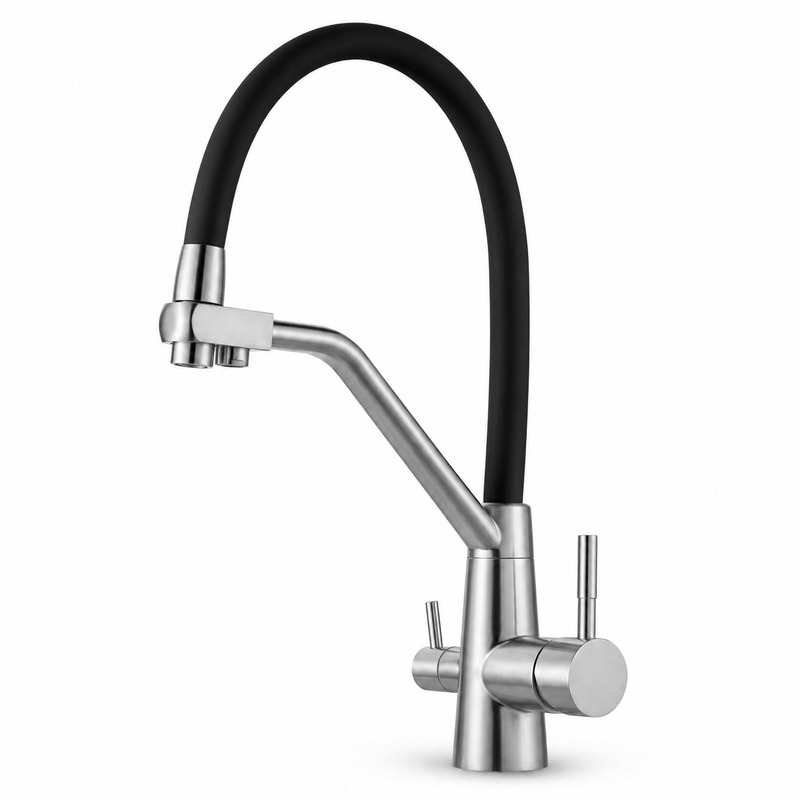 Single Handle Hot and Cold Kitchen Faucet on white background