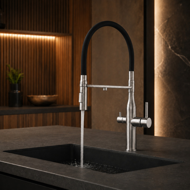 Single Handle Hot and Cold Kitchen Faucet with running water