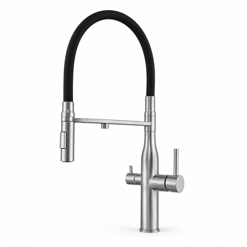 Single Handle Hot and Cold Kitchen Faucet on white background