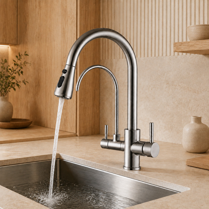 Single Handle Hot and Cold Kitchen Faucet with running water