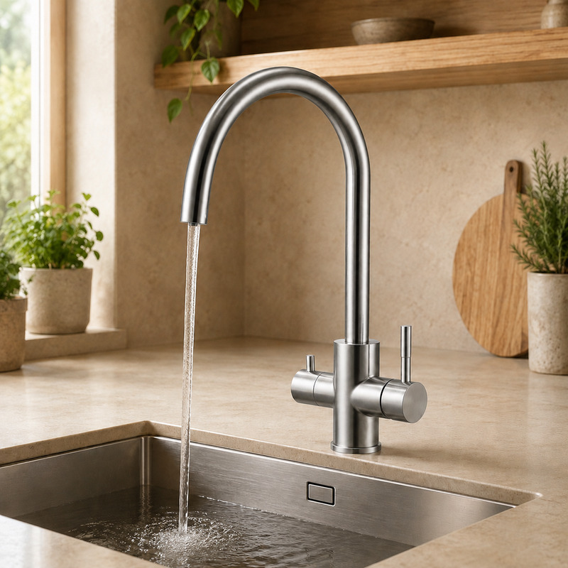 Single Handle Hot and Cold Kitchen Faucet with running water