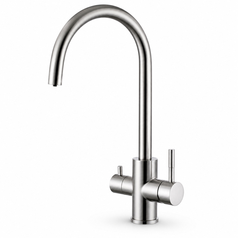 Single Handle Hot and Cold Kitchen Faucet on white background