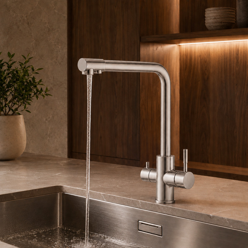 Single Handle Hot and Cold Kitchen Faucet with running water