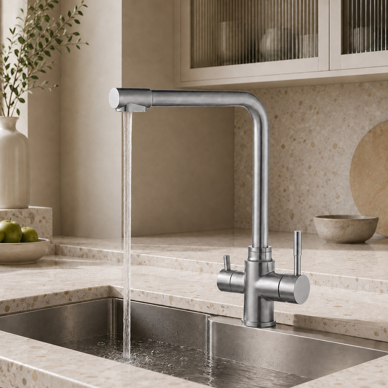 Single Handle Hot and Cold Kitchen Faucet with running water