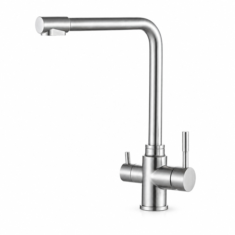 Single Handle Hot and Cold Kitchen Faucet on white background