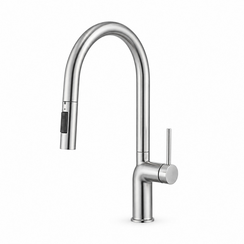 Single Handle Hot and Cold Kitchen Faucet on white background