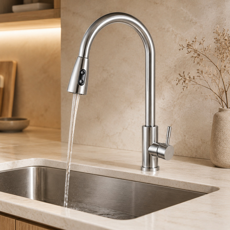 Single Handle Hot and Cold Kitchen Faucet with running water