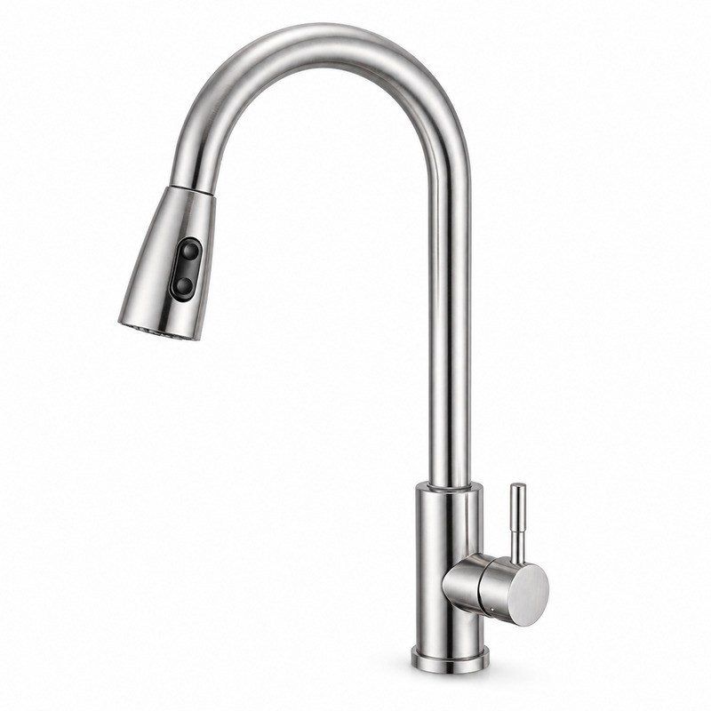 Single Handle Hot and Cold Kitchen Faucet on white background
