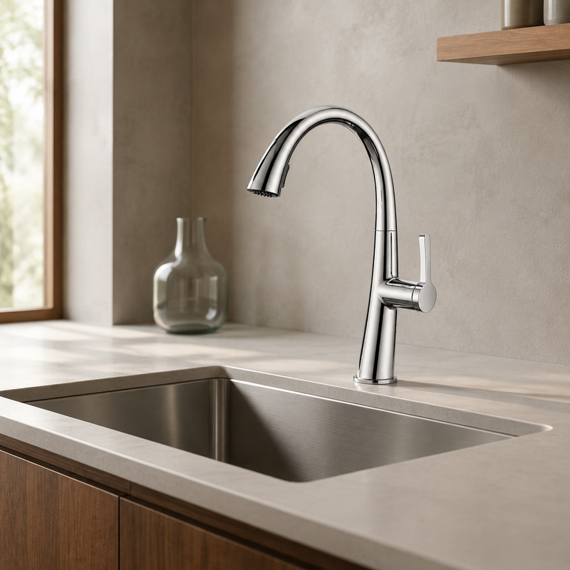 Single Handle Hot and Cold Kitchen Faucet in Chrome