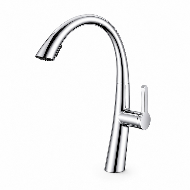 Single Handle Hot and Cold Kitchen Faucet on white background