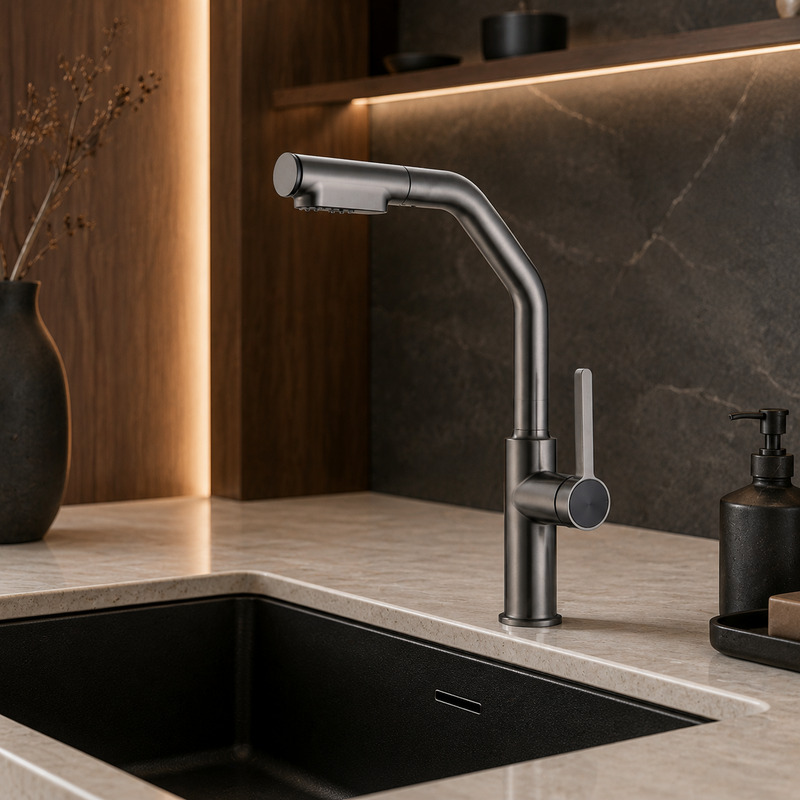Single Handle Hot and Cold Kitchen Faucet in Gun Grey