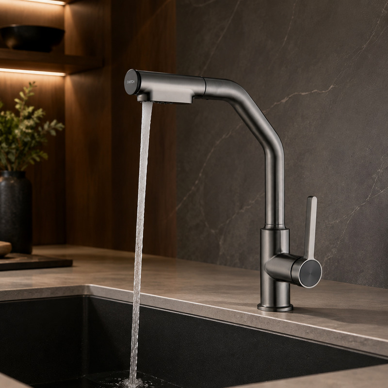 Single Handle Hot and Cold Kitchen Faucet with running water