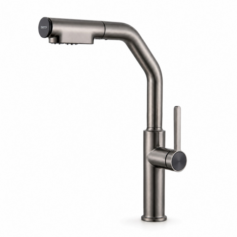 Single Handle Hot and Cold Kitchen Faucet on white background