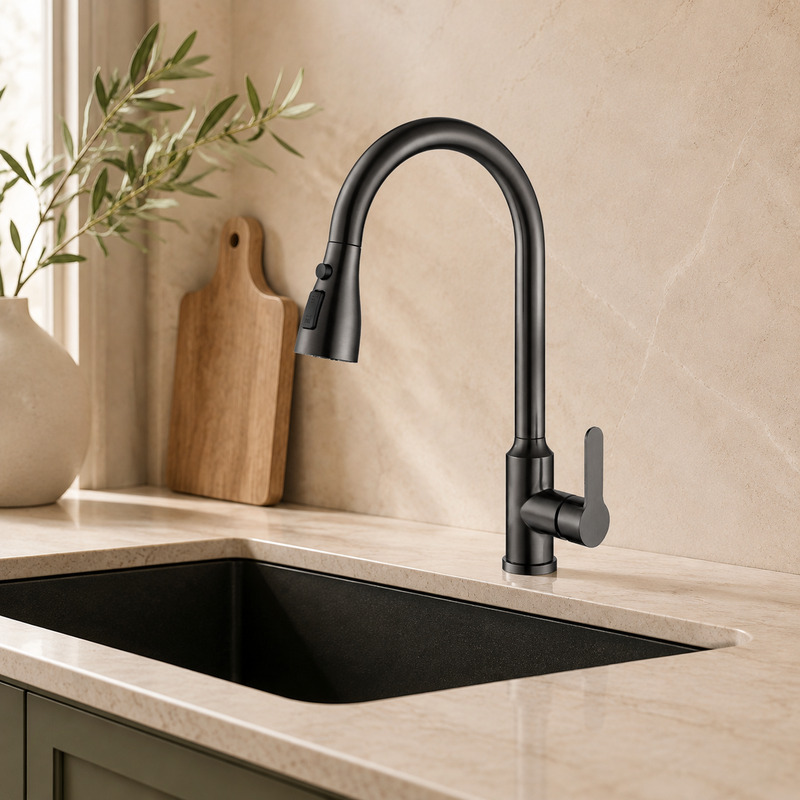 Single Handle Hot and Cold Kitchen Faucet in Gun Grey