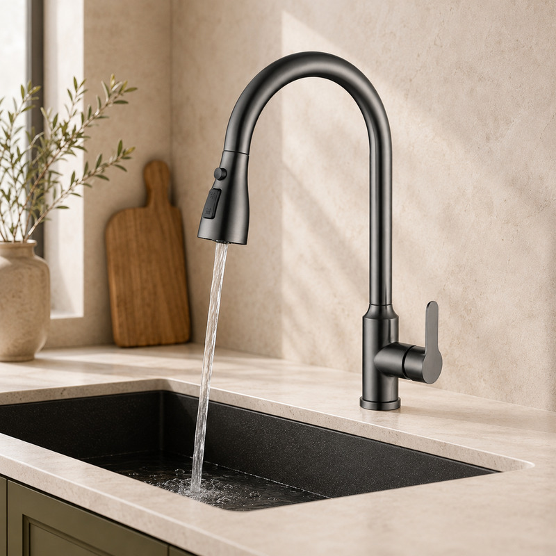 Single Handle Hot and Cold Kitchen Faucet with running water