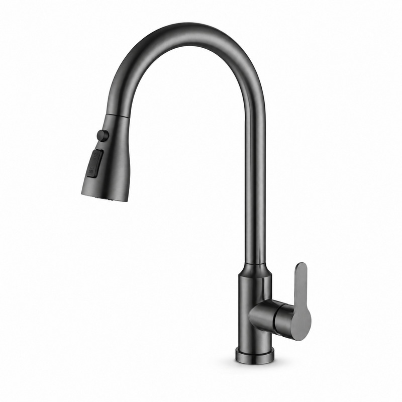 Single Handle Hot and Cold Kitchen Faucet on white background