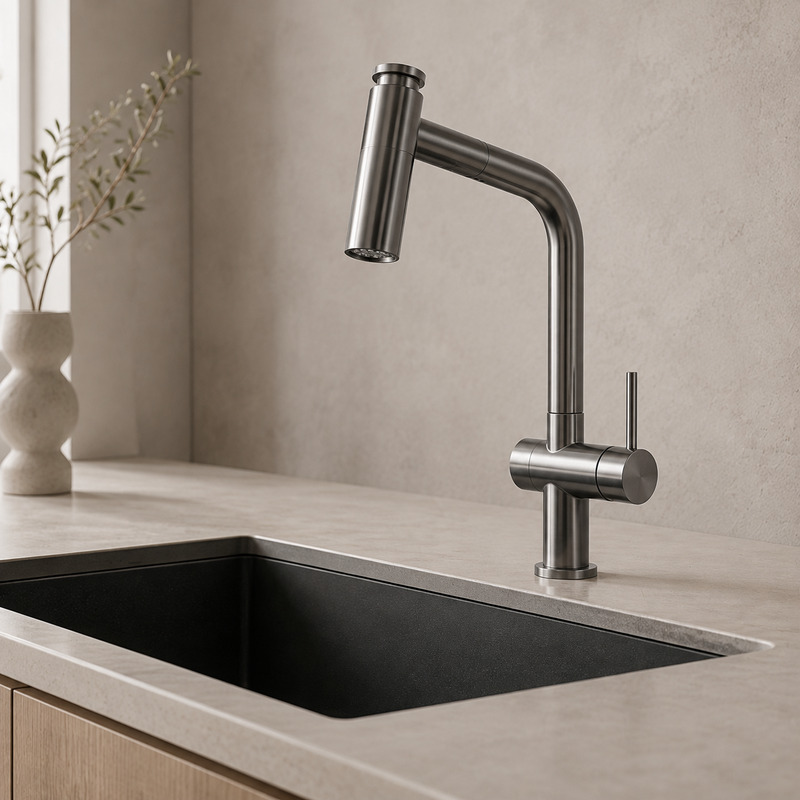 Single Handle Hot and Cold Kitchen Faucet in Gun Grey