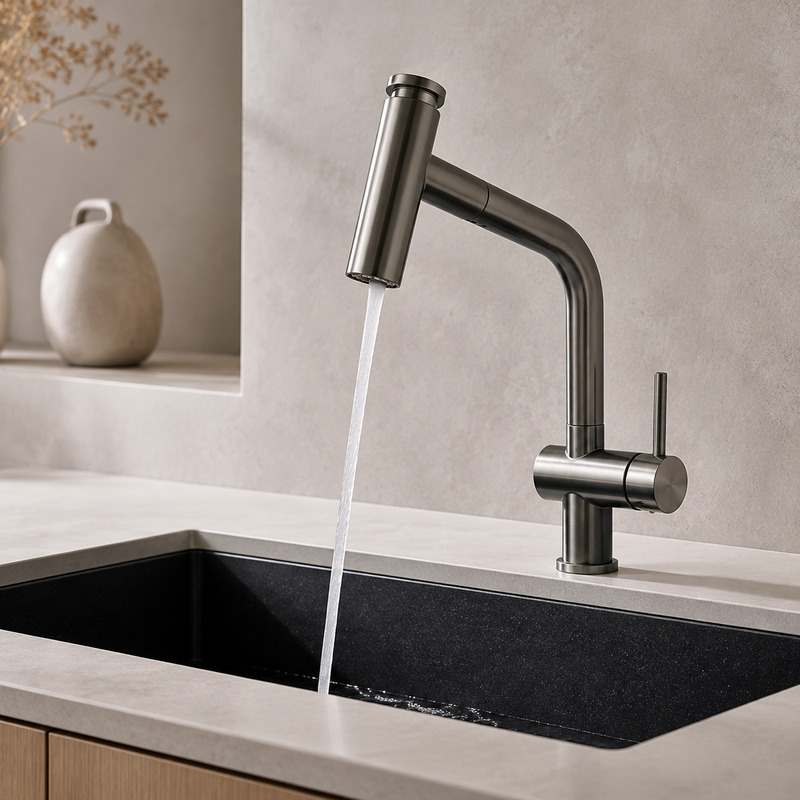 Single Handle Hot and Cold Kitchen Faucet with running water