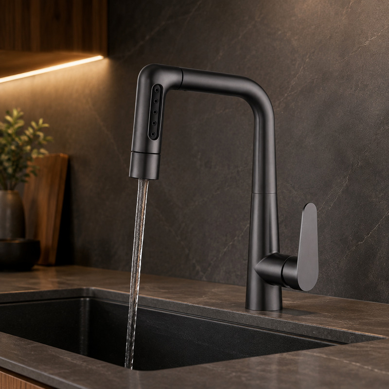 Single Handle Hot and Cold Kitchen Faucet with running water