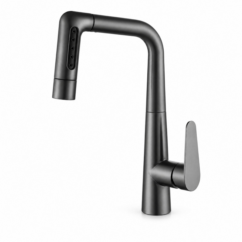Single Handle Hot and Cold Kitchen Faucet on white background