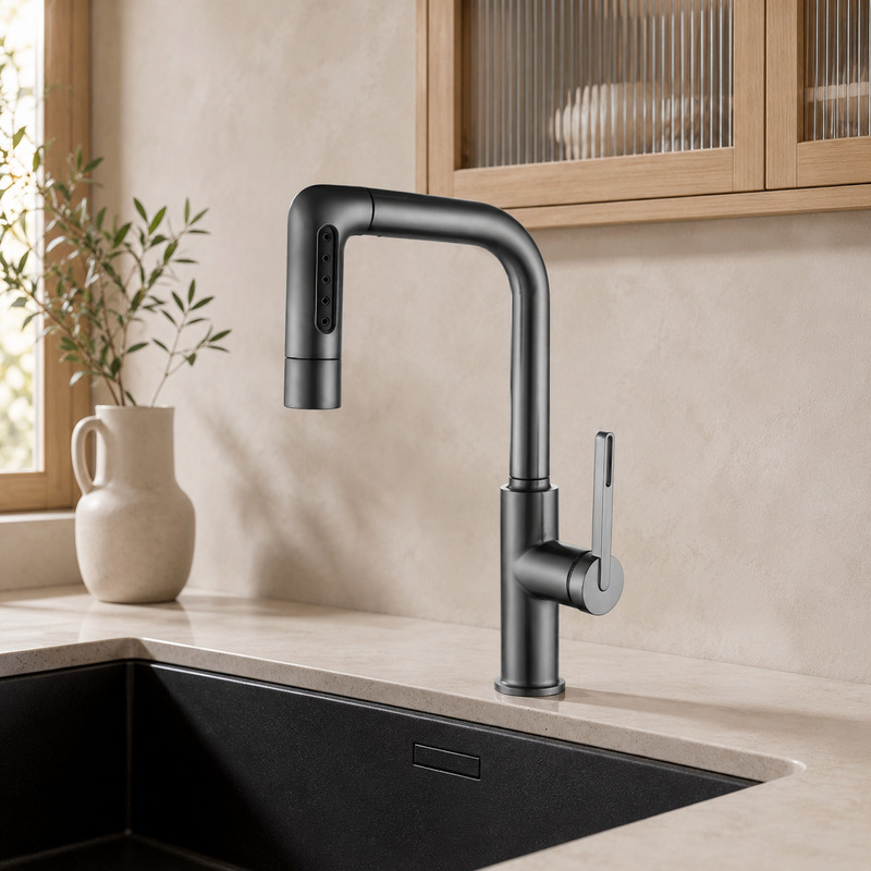 Single Handle Hot and Cold Kitchen Faucet in Gun Grey