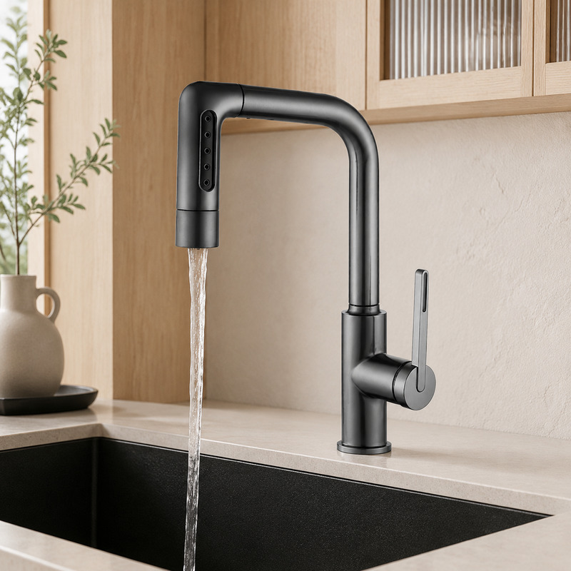 Single Handle Hot and Cold Kitchen Faucet with running water