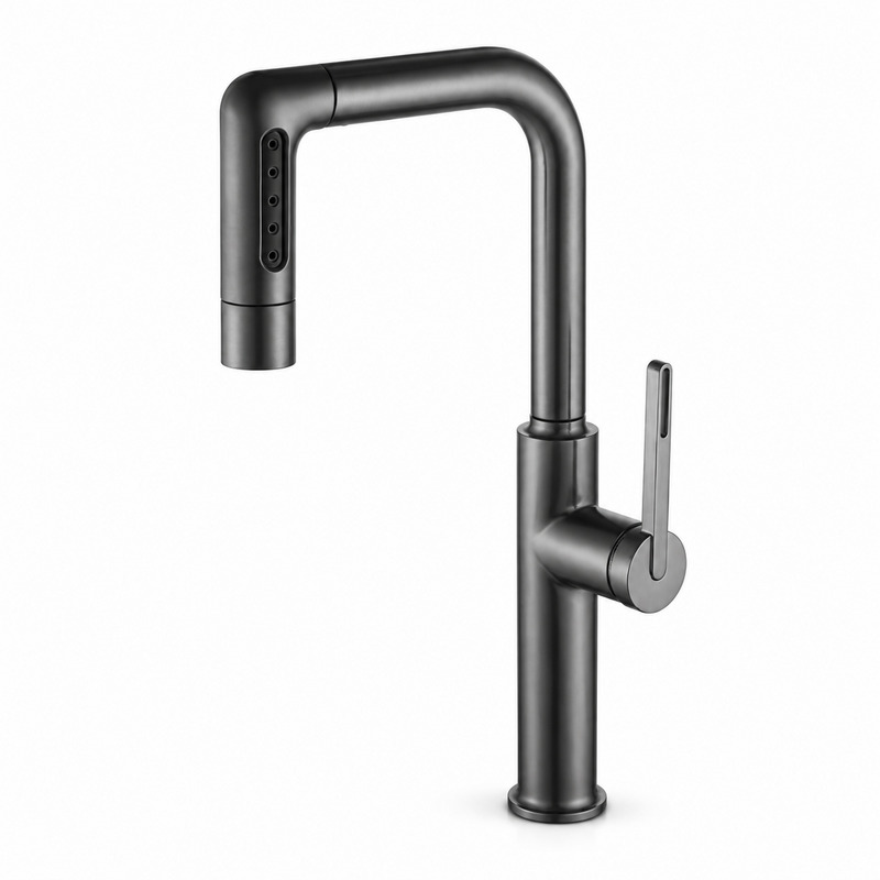 Single Handle Hot and Cold Kitchen Faucet on white background