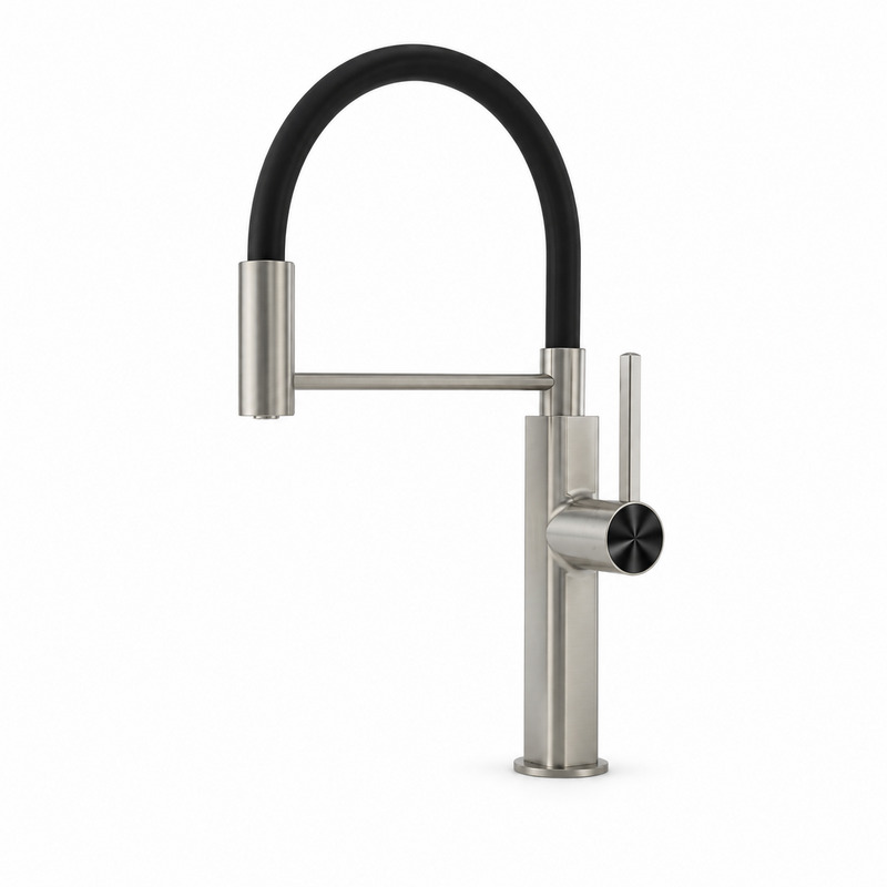 Single Handle Hot and Cold Kitchen Faucet on white background