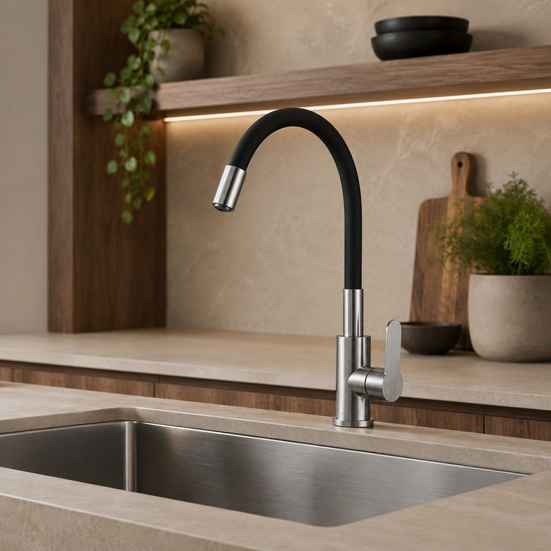 Single Handle Hot and Cold Kitchen Faucet in Black