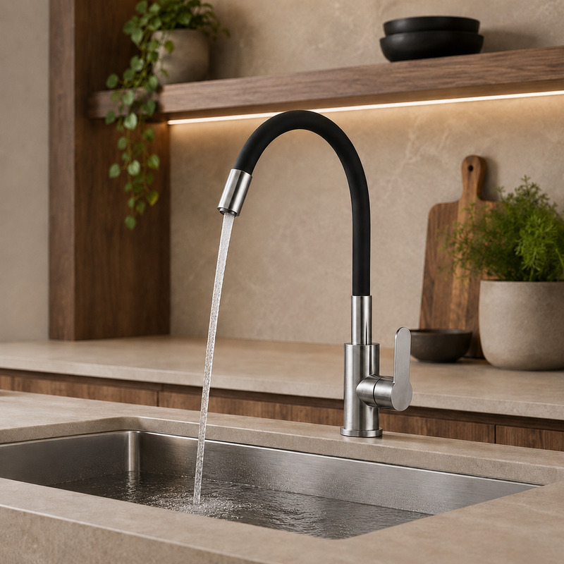 Single Handle Hot and Cold Kitchen Faucet with running water