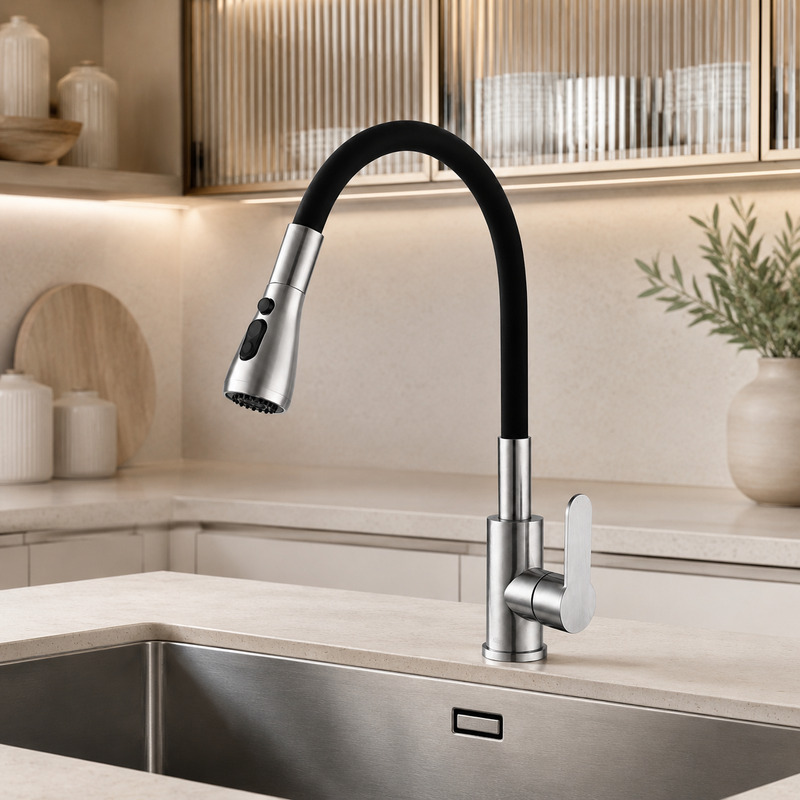 Single Handle Hot and Cold Kitchen Faucet in Black