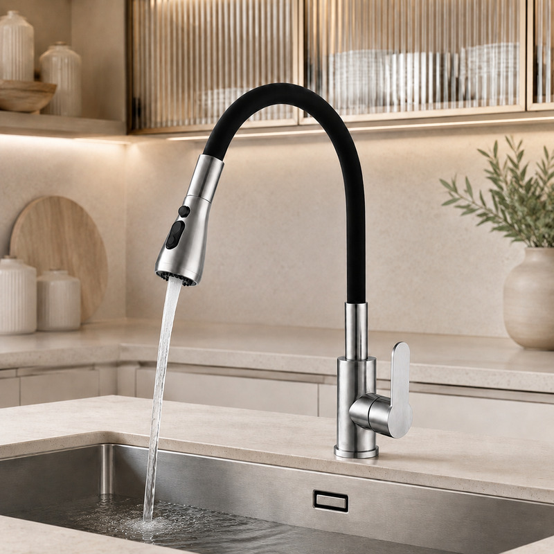 Single Handle Hot and Cold Kitchen Faucet with running water