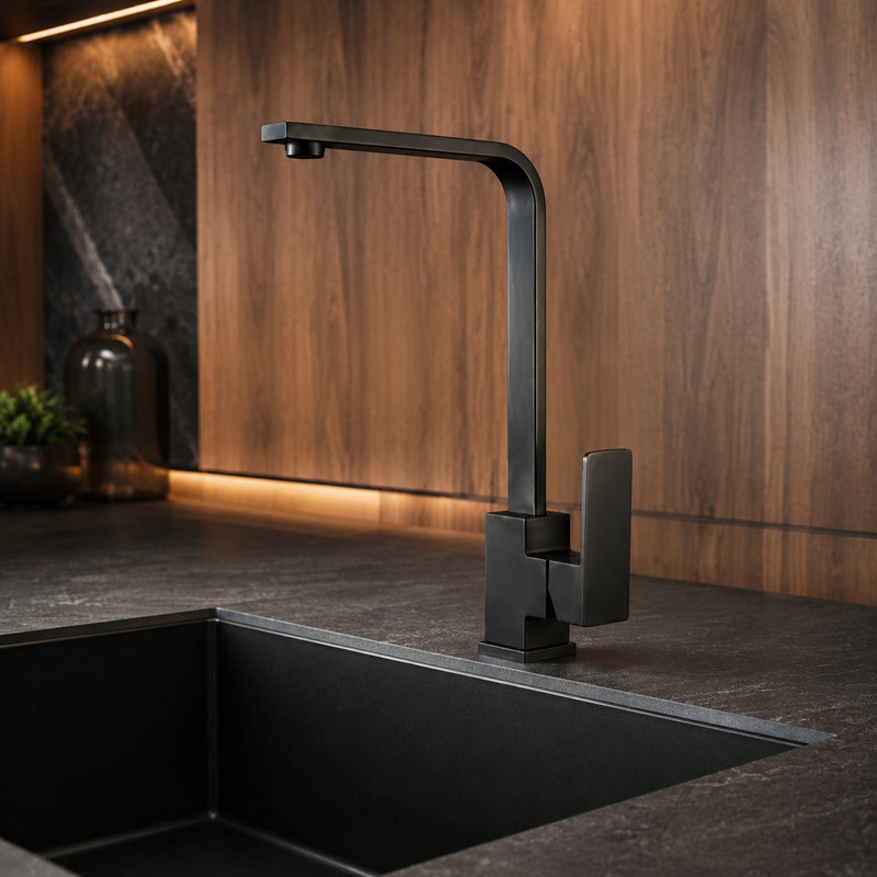 Single Handle Hot and Cold Kitchen Faucet in Black