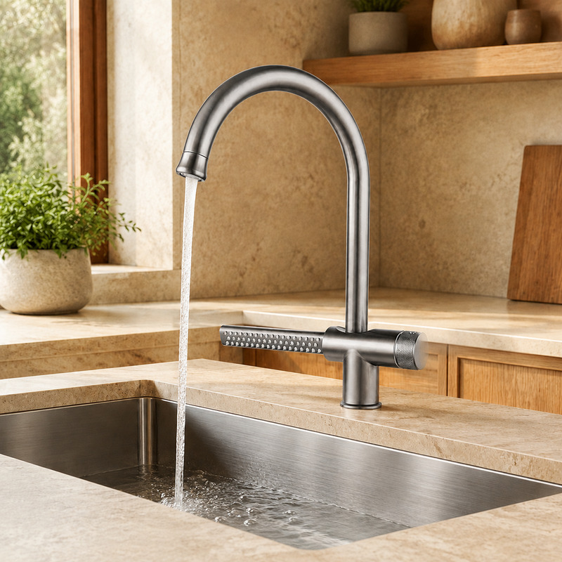 Single Handle Hot and Cold Kitchen Faucet with running water