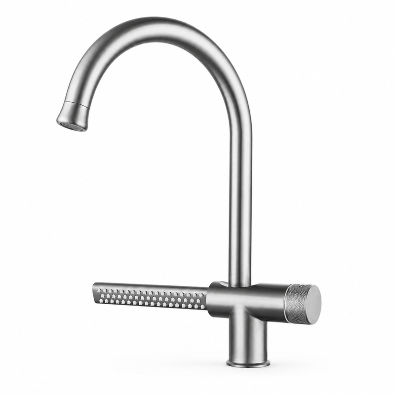 Single Handle Hot and Cold Kitchen Faucet on white background
