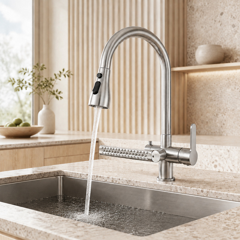 Single Handle Hot and Cold Kitchen Faucet with running water