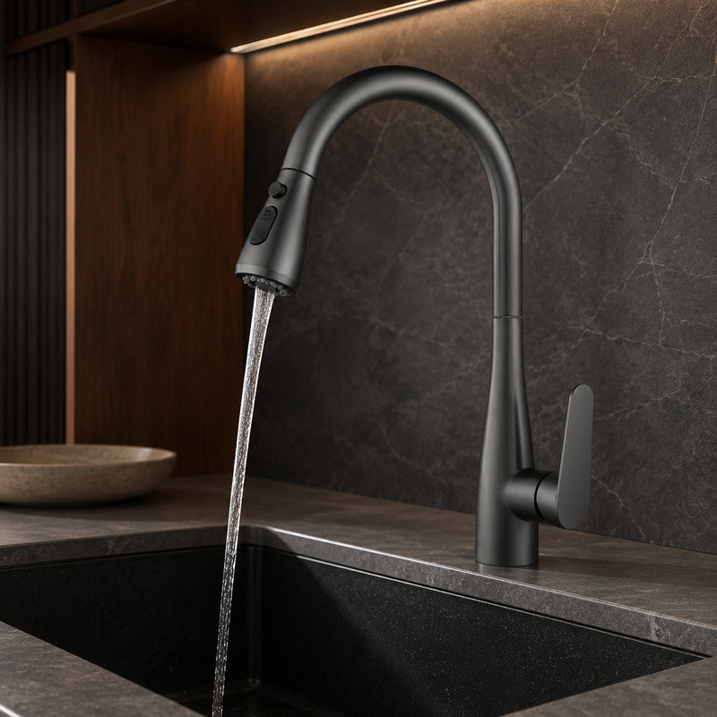 Single Handle Hot and Cold Kitchen Faucet with running water