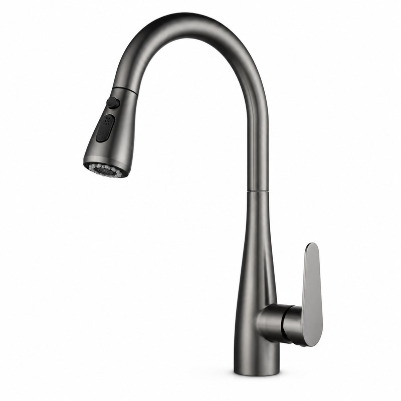 Single Handle Hot and Cold Kitchen Faucet on white background