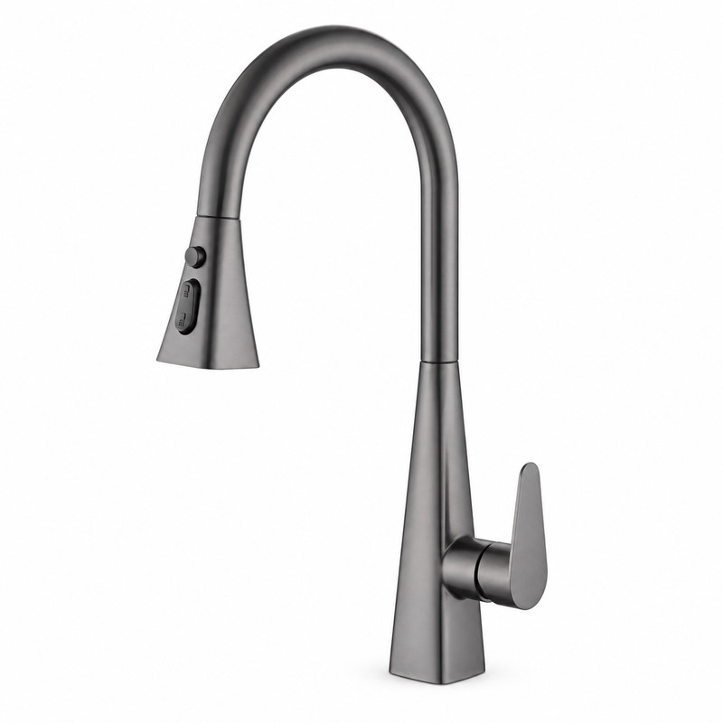 Single Handle Hot and Cold Kitchen Faucet on white background