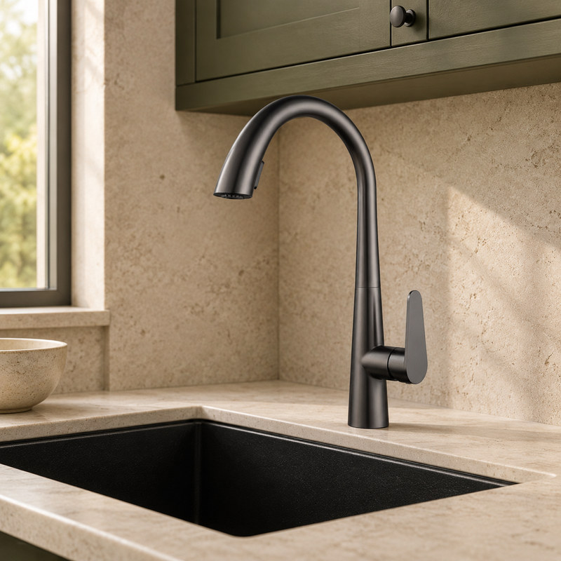 Single Handle Hot and Cold Kitchen Faucet in Gun Grey